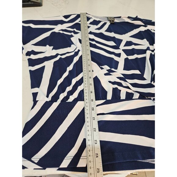 Clara Sunwoo Top XL Navy & White Abstract Print Tie Waist Artsy Faux Wrap - Picture 6 of 7